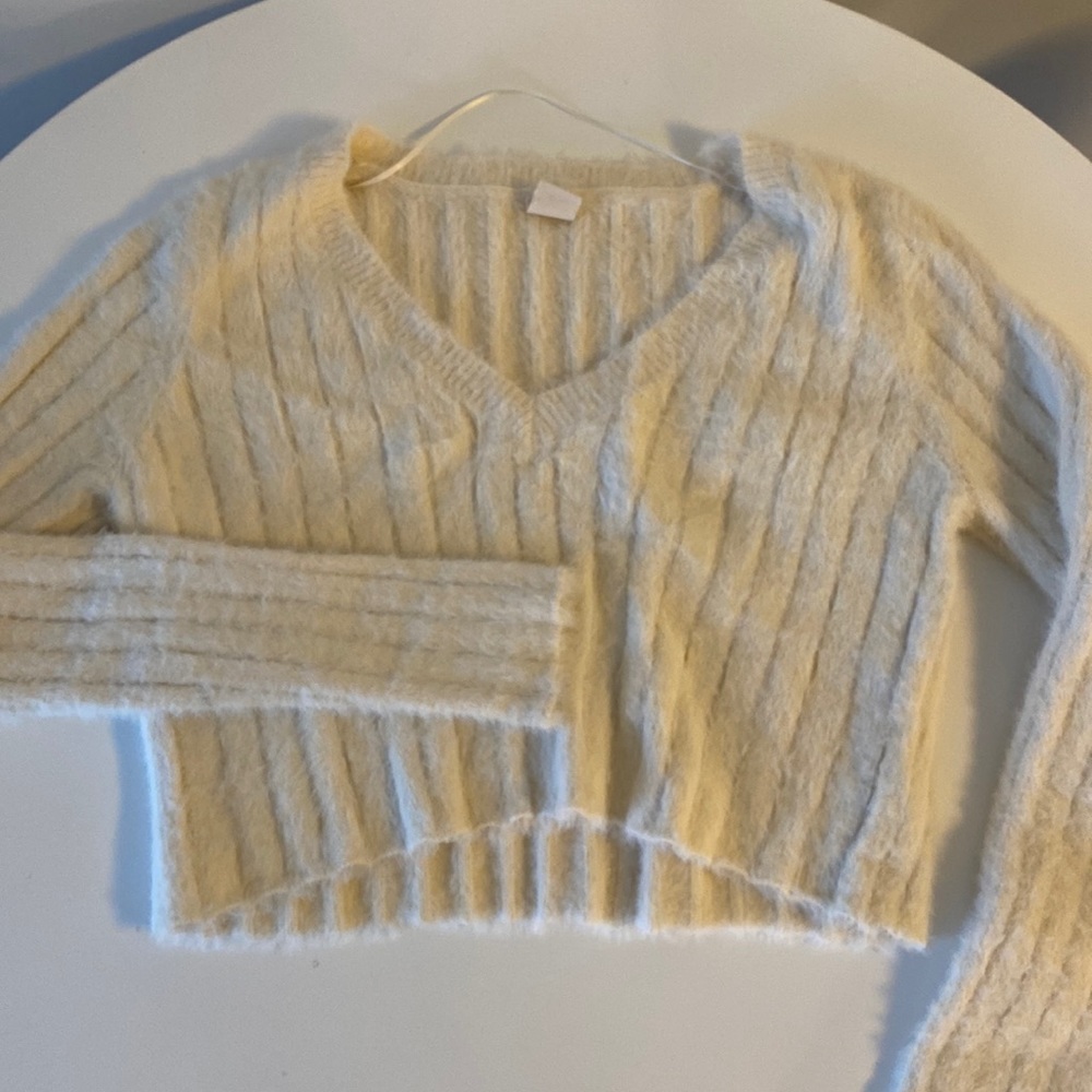 Cream crop fuzzy sweater